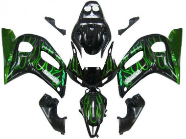 Inexpensive 1998-2002 Black Green Flame Yamaha YZF R6 Motorbike Fairing Kits