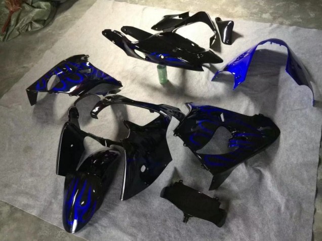 Inexpensive 2000-2001 Glossy Black Blue Flame Kawasaki ZX9R Moto Fairings