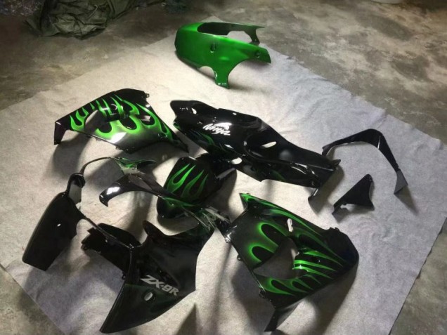 Inexpensive 2000-2001 Glossy Black Green Flame Kawasaki ZX9R Motorcyle Fairings Inexpensive 2000-2001 Glossy Black Green Flame Kawasaki ZX9R Motorcyle Fairings