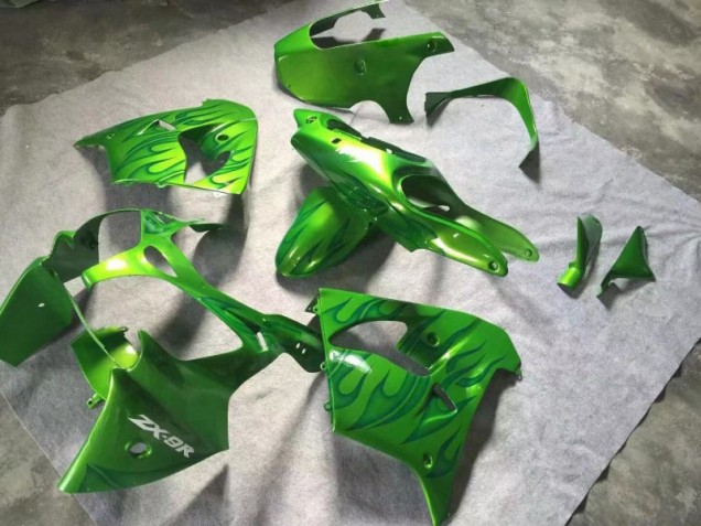 Inexpensive 2000-2001 Green Green Flame Kawasaki ZX9R Replacement Fairings