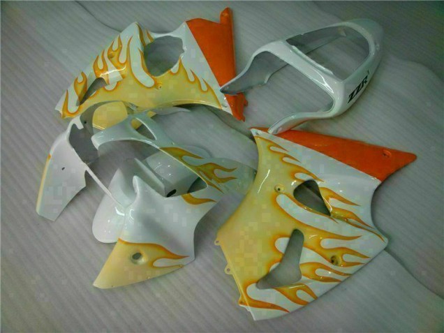 Inexpensive 2000-2002 White Yellow Flame Kawasaki ZX6R Bike Fairings Inexpensive 2000-2002 White Yellow Flame Kawasaki ZX6R Bike Fairings