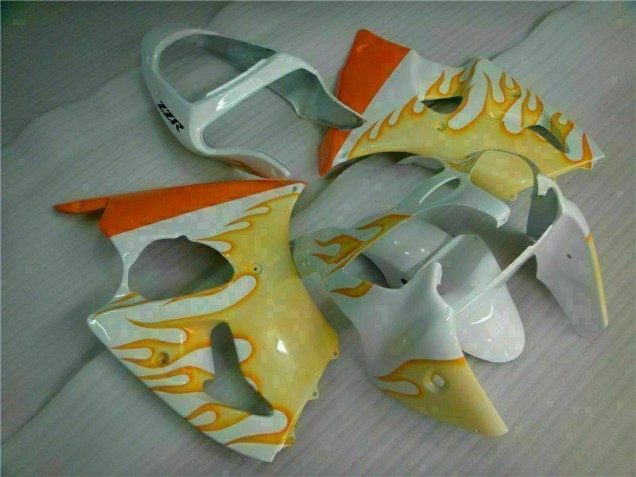 Inexpensive 2000-2002 White Yellow Flame Kawasaki ZX6R Bike Fairings Inexpensive 2000-2002 White Yellow Flame Kawasaki ZX6R Bike Fairings