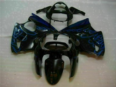 Inexpensive 2000-2002 Black with Blue Flame Kawasaki Ninja ZX6R Motorcycle Fairing Kits & Plastic Bodywork MF0513