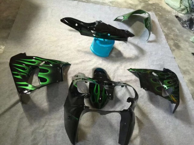 Inexpensive 2002-2003 Glossy Black Green Flame Kawasaki ZX9R Motorcycle Fairings Inexpensive 2002-2003 Glossy Black Green Flame Kawasaki ZX9R Motorcycle Fairings