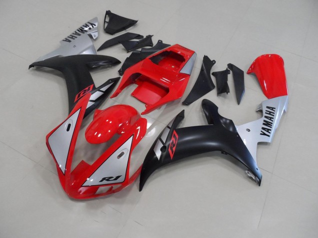 Inexpensive 2002-2003 Red Matte Silver Yamaha YZF R1 Motorcycle Fairing Kit Inexpensive 2002-2003 Red Matte Silver Yamaha YZF R1 Motorcycle Fairing Kit