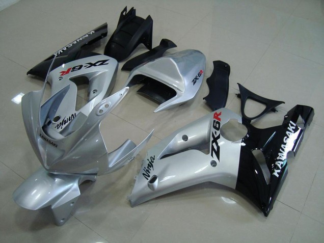 Inexpensive 2003-2004 Silver Black Kawasaki ZX6R Motorcycle Fairing Kit Inexpensive 2003-2004 Silver Black Kawasaki ZX6R Motorcycle Fairing Kit
