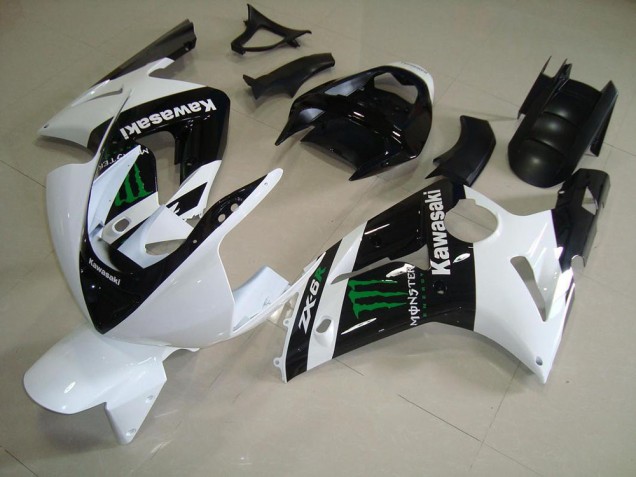Inexpensive 2003-2004 White Monster Kawasaki ZX6R Bike Fairings