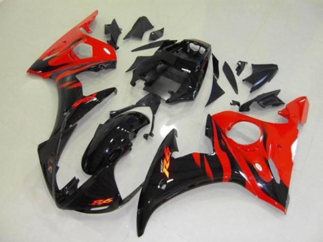Inexpensive 2003-2005 Black Red Flame Yamaha YZF R6 Bike Fairing Kit