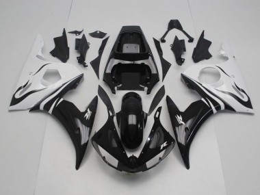 Inexpensive 2003-2005 Black and White Yamaha YZF R6 Motor Bike Fairings
