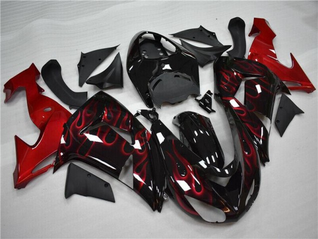 Inexpensive 2006-2007 Red Flame Kawasaki ZX10R Motorcycle Fairings Kit
