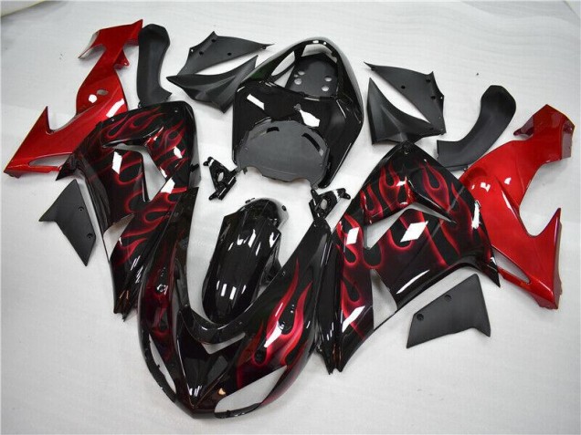 Inexpensive 2006-2007 Red Flame Kawasaki ZX10R Motorcycle Fairings Kit