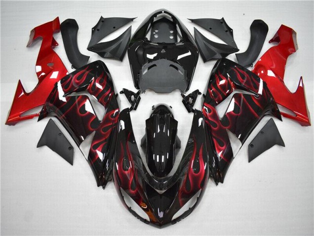 Inexpensive 2006-2007 Red Flame Kawasaki ZX10R Motorcycle Fairings Kit