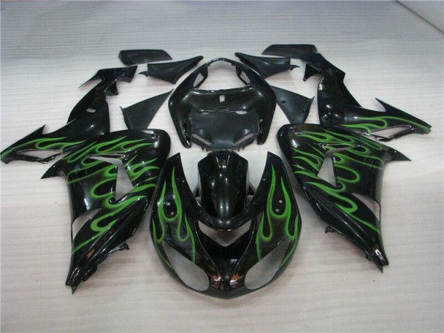 Inexpensive 2006-2007 Black Green Flame Kawasaki ZX10R Motorcycle Fairing Inexpensive 2006-2007 Black Green Flame Kawasaki ZX10R Motorcycle Fairing