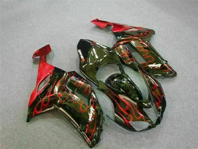 Inexpensive 2007-2008 Black Red Flame Kawasaki ZX6R Motor Bike Fairings Inexpensive 2007-2008 Black Red Flame Kawasaki ZX6R Motor Bike Fairings