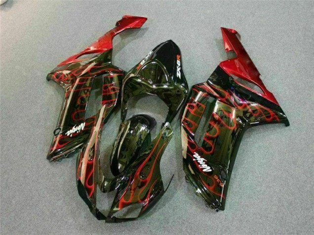 Inexpensive 2007-2008 Black Red Flame Kawasaki ZX6R Motor Bike Fairings Inexpensive 2007-2008 Black Red Flame Kawasaki ZX6R Motor Bike Fairings