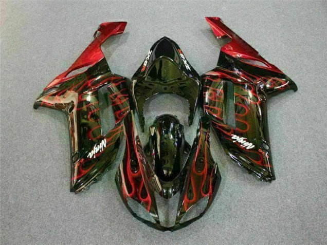 Inexpensive 2007-2008 Black Red Flame Kawasaki ZX6R Motor Bike Fairings Inexpensive 2007-2008 Black Red Flame Kawasaki ZX6R Motor Bike Fairings