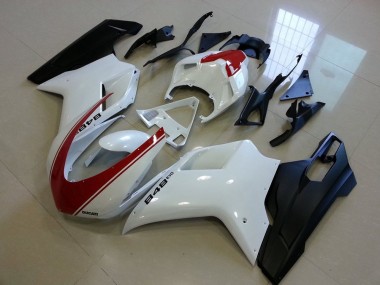 Inexpensive 2007-2012 Matte Black White with Red Stripe Ducati 848 1098 1198 Motorcycle Fairing Kits & Plastic Bodywork MF3998