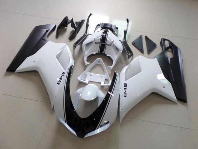 Inexpensive 2007-2014 White and Black Stripe Ducati 848 1098 1198 Replacement Fairings