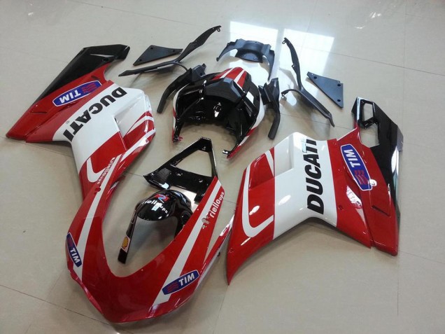 Inexpensive 2007-2014 Red White Ducati 848 1098 1198 Motorcycle Fairing Kit