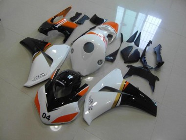 Inexpensive 2008-2011 White and Black and Orange Race Honda CBR1000RR Motorcycle Fairing