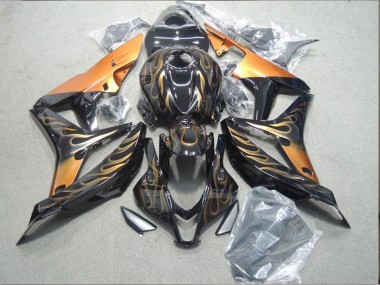 Inexpensive 2007-2008 Black Orange Flame Honda CBR600RR Motorcycle Fairing