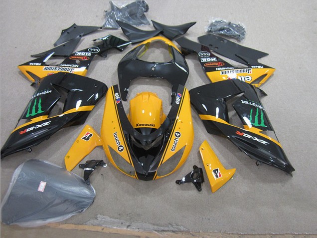 Inexpensive 2006-2007 Black Yellow Touch4 Monster Kawasaki ZX10R Motorcycle Fairing Inexpensive 2006-2007 Black Yellow Touch4 Monster Kawasaki ZX10R Motorcycle Fairing