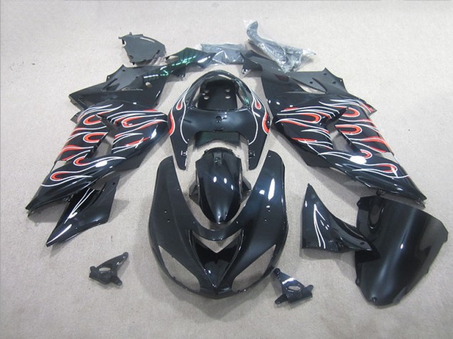 Inexpensive 2006-2007 Black White Red Flame Kawasaki ZX10R Motorbike Fairing Inexpensive 2006-2007 Black White Red Flame Kawasaki ZX10R Motorbike Fairing