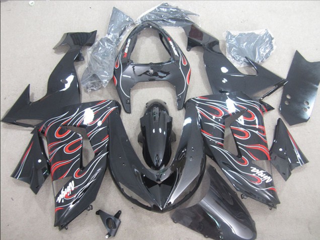 Inexpensive 2006-2007 Black Red White Flame Ninja Kawasaki ZX10R Bike Fairings Inexpensive 2006-2007 Black Red White Flame Ninja Kawasaki ZX10R Bike Fairings