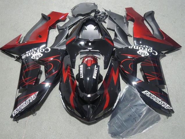 Inexpensive 2006-2007 Black Red Corona Extra Kawasaki ZX10R Motorcycle Bodywork