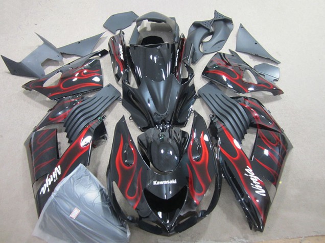 Inexpensive 2006-2011 Black Red Flame Ninja Kawasaki ZX14R ZZR1400 Motorcyle Fairings Inexpensive 2006-2011 Black Red Flame Ninja Kawasaki ZX14R ZZR1400 Motorcyle Fairings