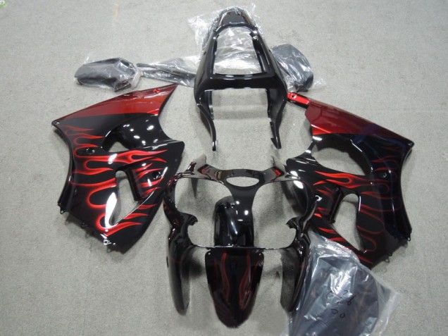 Inexpensive 2000-2002 Black Red Flame Kawasaki ZX6R Motorbike Fairing Kits