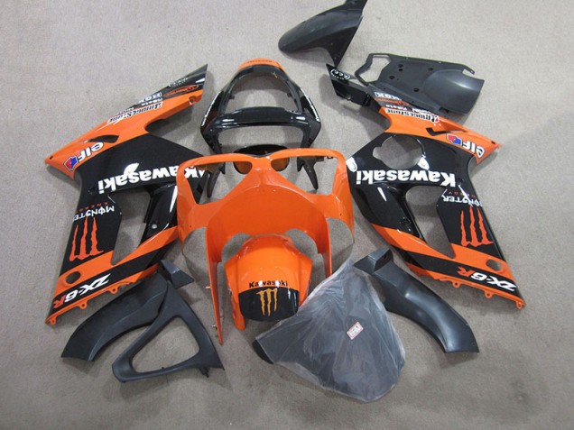 Inexpensive 2003-2004 Black Orange Monster Kawasaki ZX6R Motorbike Fairings Inexpensive 2003-2004 Black Orange Monster Kawasaki ZX6R Motorbike Fairings