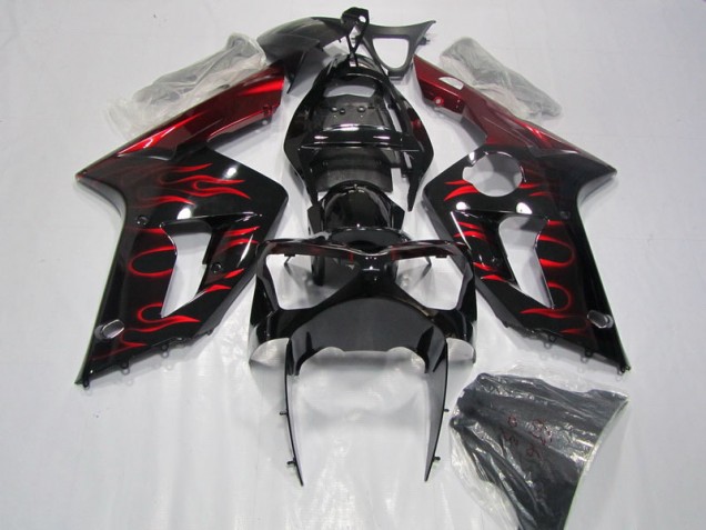 Inexpensive 2003-2004 Black Red Flame Kawasaki ZX6R Motorcycle Fairing Inexpensive 2003-2004 Black Red Flame Kawasaki ZX6R Motorcycle Fairing