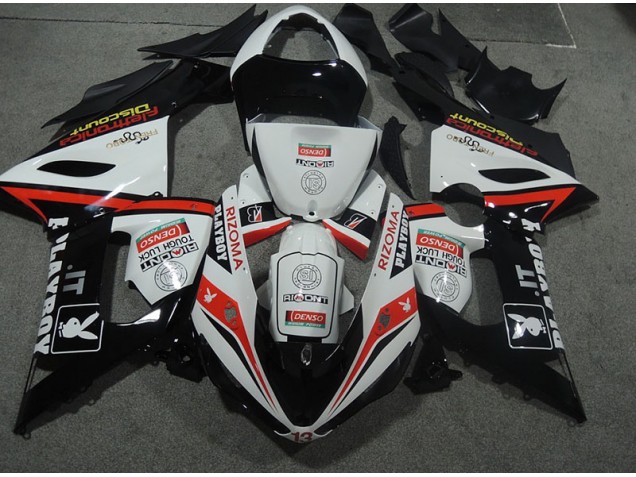 Inexpensive 2005-2006 White Black Rizoma Playboy Kawasaki ZX6R Bike Fairings Inexpensive 2005-2006 White Black Rizoma Playboy Kawasaki ZX6R Bike Fairings