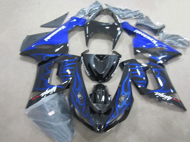 Inexpensive 2005-2006 Black Blue Flame Ninja 636 Kawasaki ZX6R Motorcycle Fairings Kits Inexpensive 2005-2006 Black Blue Flame Ninja 636 Kawasaki ZX6R Motorcycle Fairings Kits