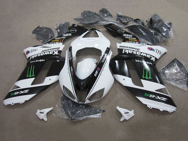 Inexpensive 2007-2008 Black White Monster Kawasaki ZX6R Replacement Motorcycle Fairings Inexpensive 2007-2008 Black White Monster Kawasaki ZX6R Replacement Motorcycle Fairings