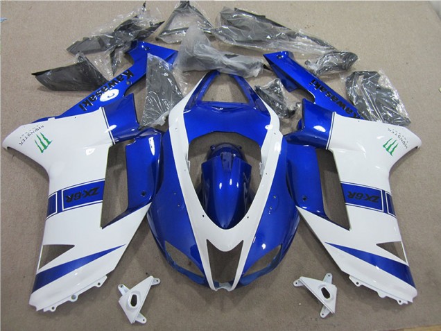 Inexpensive 2007-2008 Blue White Monster Kawasaki ZX6R Bike Fairing Inexpensive 2007-2008 Blue White Monster Kawasaki ZX6R Bike Fairing