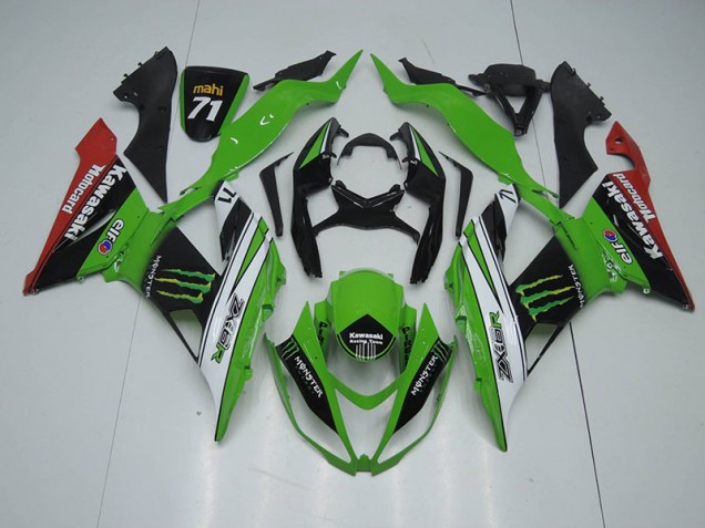 Inexpensive 2013-2018 Black Green White Monster Kawasaki ZX6R Bike Fairings