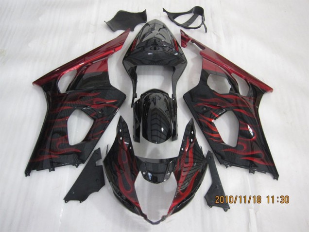 Inexpensive 2003-2004 Black Red Flame Suzuki GSXR1000 Motorcycle Bodywork