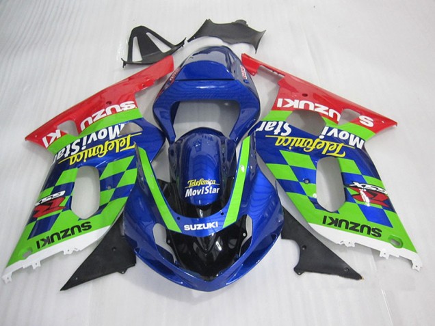 Inexpensive 2001-2003 Blue Green Red Telefumia Movistar Suzuki GSXR600 Motorbike Fairing Inexpensive 2001-2003 Blue Green Red Telefumia Movistar Suzuki GSXR600 Motorbike Fairing