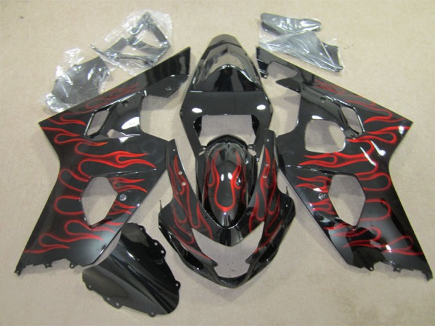 Inexpensive 2004-2005 Black Red Flame Suzuki GSXR600 Replacement Fairings Inexpensive 2004-2005 Black Red Flame Suzuki GSXR600 Replacement Fairings