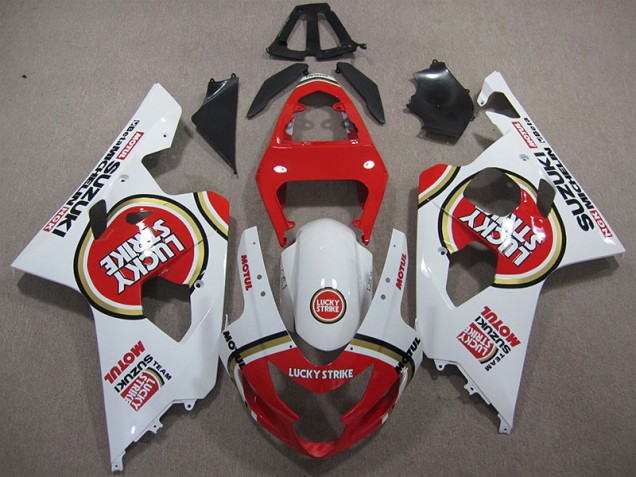Inexpensive 2004-2005 Red White Lucky Strike Motul Suzuki GSXR600 Motorcycle Replacement Fairings Inexpensive 2004-2005 Red White Lucky Strike Motul Suzuki GSXR600 Motorcycle Replacement Fairings