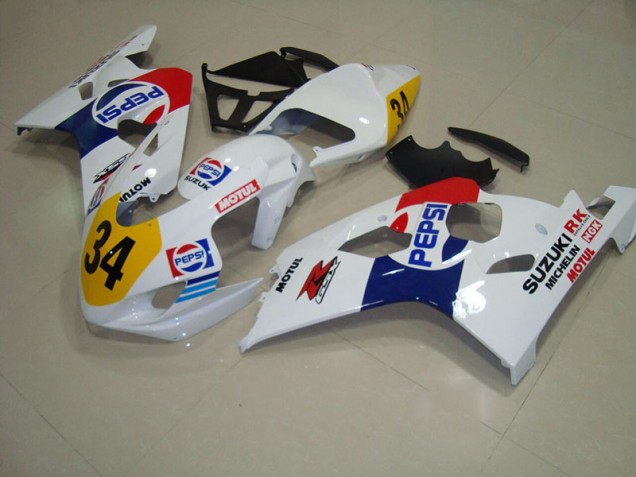 Inexpensive 2004-2005 White Blue Pepsi 34 Suzuki GSXR750 Replacement Motorcycle Fairings Inexpensive 2004-2005 White Blue Pepsi 34 Suzuki GSXR750 Replacement Motorcycle Fairings