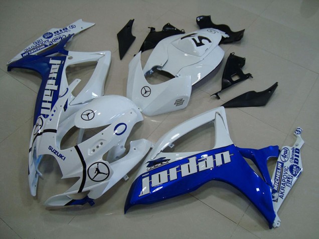 Inexpensive 2006-2007 Blue White Jordan Suzuki GSXR750 Motorcycle Fairings Kits Inexpensive 2006-2007 Blue White Jordan Suzuki GSXR750 Motorcycle Fairings Kits