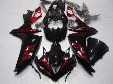 Inexpensive 2007-2008 Black Red Flame Yamaha YZF R1 Motorcycle Fairings