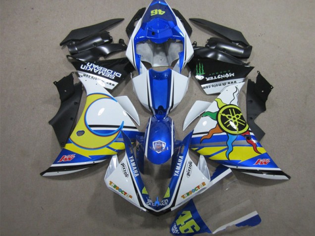 Inexpensive 2012-2014 Blue White Yellow 46 Yamaha YZF R1 Motorcycle Replacement Fairings Inexpensive 2012-2014 Blue White Yellow 46 Yamaha YZF R1 Motorcycle Replacement Fairings