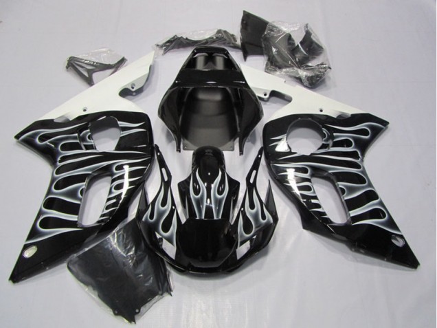 Inexpensive 1998-2002 Black White Flame Yamaha YZF R6 Motorcycle Fairing Inexpensive 1998-2002 Black White Flame Yamaha YZF R6 Motorcycle Fairing