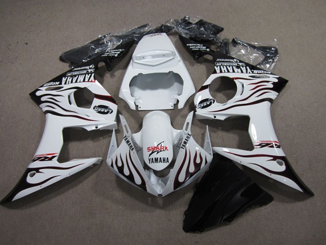 Inexpensive 2003-2005 White Black Flame Shark Yamaha YZF R6 Replacement Fairings Inexpensive 2003-2005 White Black Flame Shark Yamaha YZF R6 Replacement Fairings